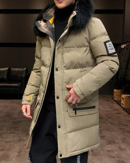 Męski płaszcz zimowy ocieplany z kapturem