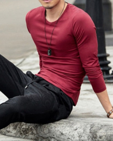 Męska koszulka z długim rękawem klasyczna z okrągłym dekoltem