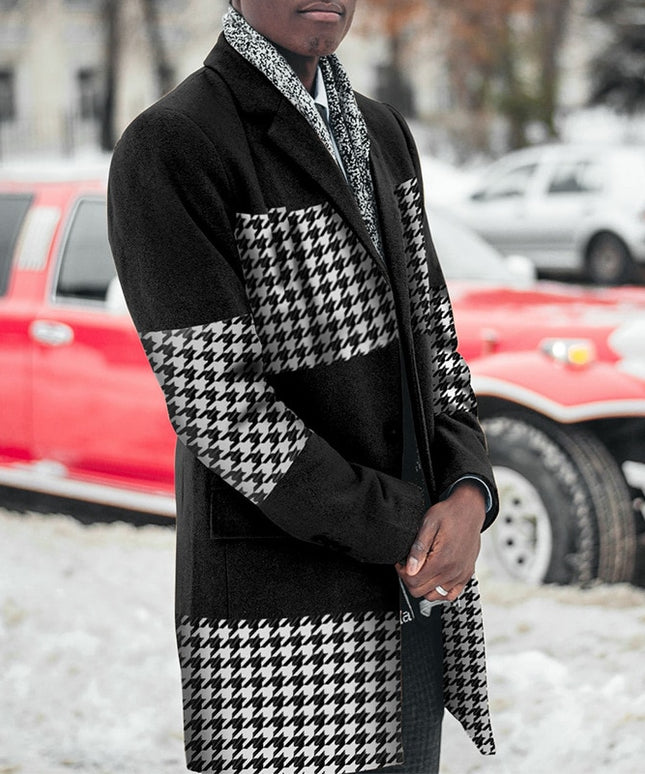 Męski płaszcz w dwukolorowy z pepitką