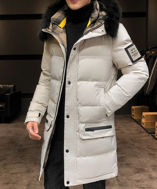 Męski płaszcz zimowy ocieplany z kapturem