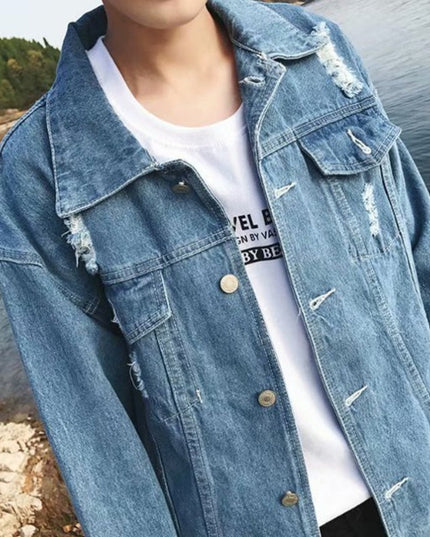 Męska kurtka jeansowa oversize z przetarciami