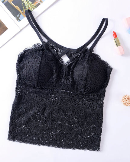 Damski crop top koronkowy na ramiączkach