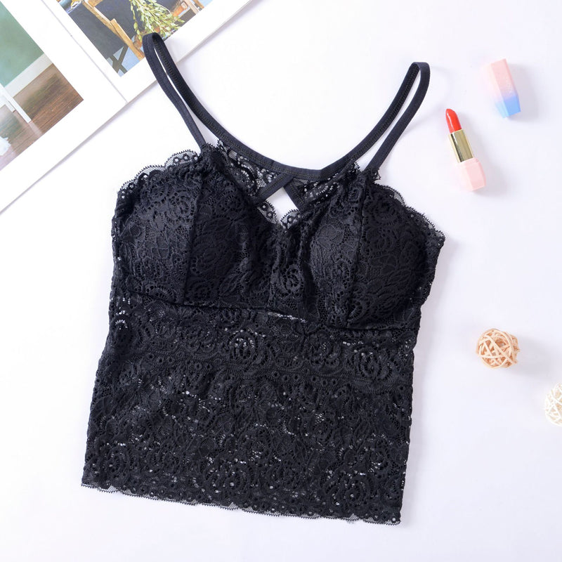 Damski crop top koronkowy na ramiączkach