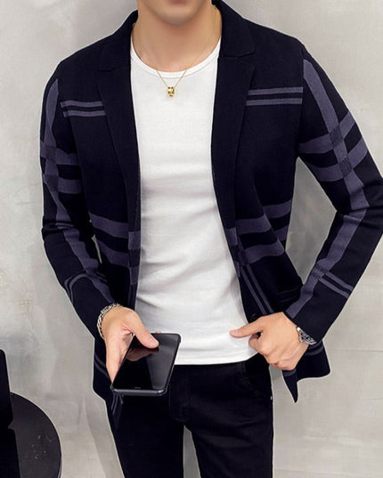 Męski sweter typu kardigan w ozdobną kratę