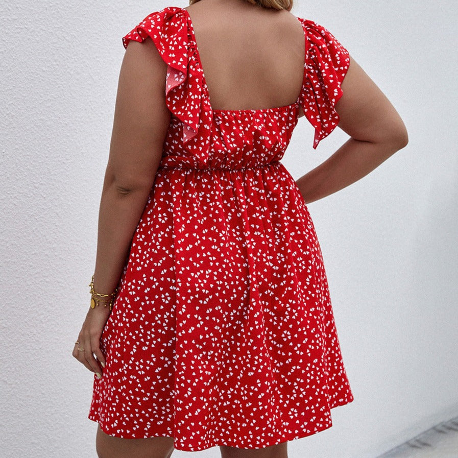 Sukienka mini plus size letnia na ramiączkach z falbankami w serduszka