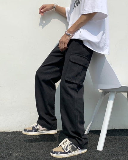 Męskie spodnie cargo z szerokimi nogawkami