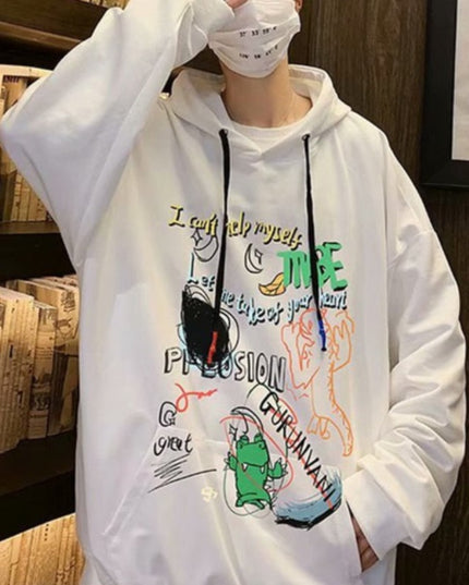 Męska bluza oversize z nadrukami z kreskówek