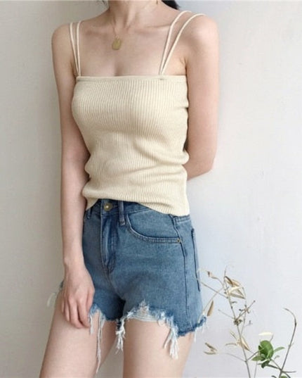 Damski prosty top na podwójnych ramiączkach w prążki