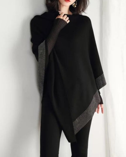 Damski sweter typu ponczo wykończony zdobieniem