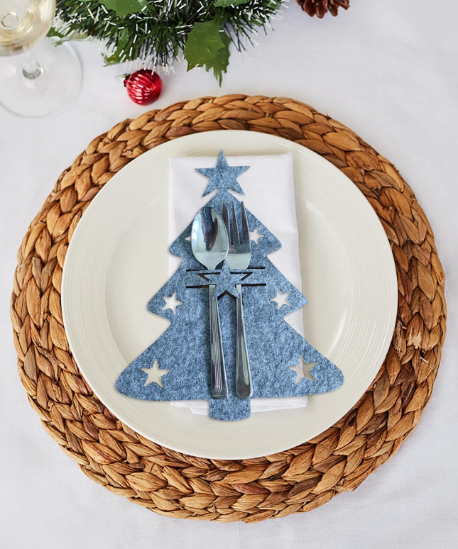 Świąteczne pokrowce na sztućce z filcu o kształcie choinki (4szt)