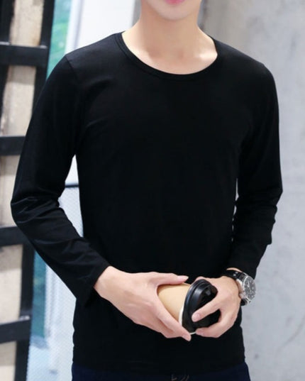 Męska koszulka z długim rękawem dopasowana z okrągłym dekoltem