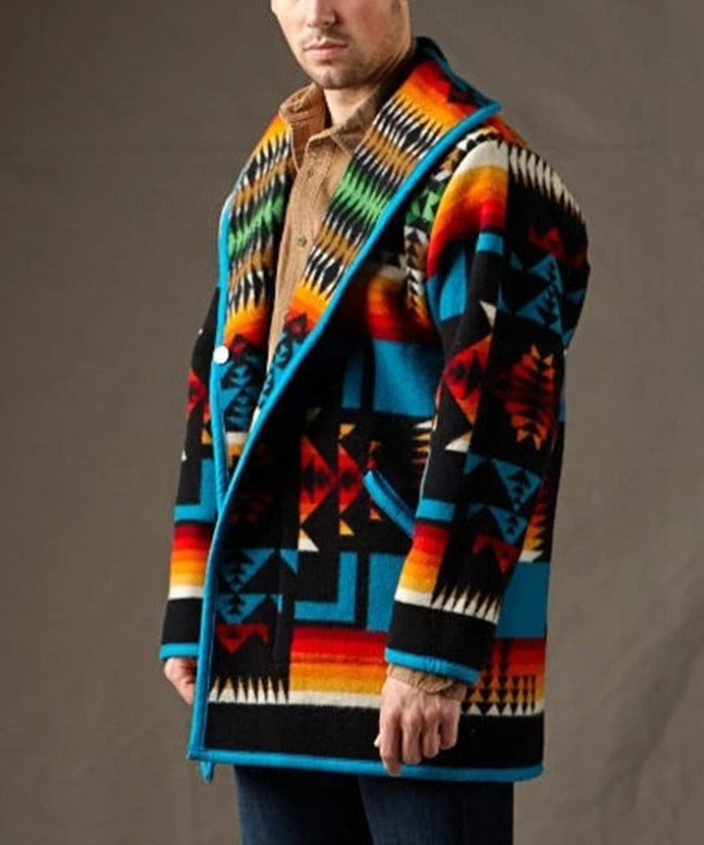 Męski płaszcz w azteckie wzory