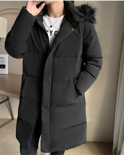 Męski płaszcz zimowy z futrzanym kapturem