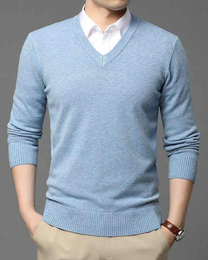 Męski sweter z dekoltem w serek o eleganckim kroju