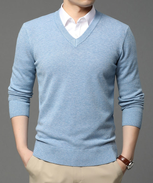 Męski sweter z dekoltem w serek o eleganckim kroju