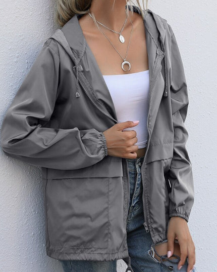 Damska kurtka przejściowa przeciwdeszczowa z kapturem