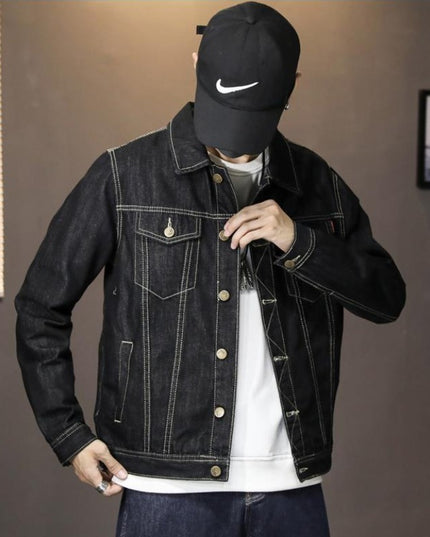 Męska kurtka jeansowa z kontrastowymi przeszyciami