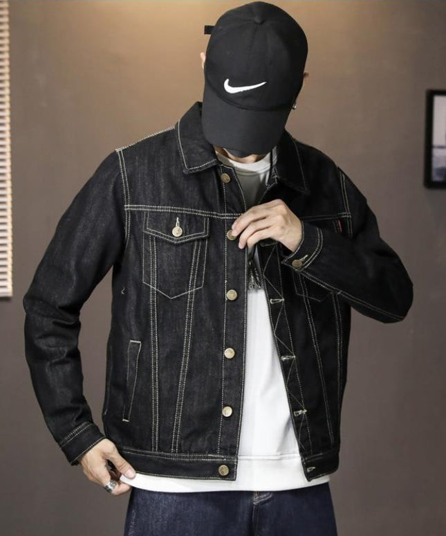 Męska kurtka jeansowa z kontrastowymi przeszyciami