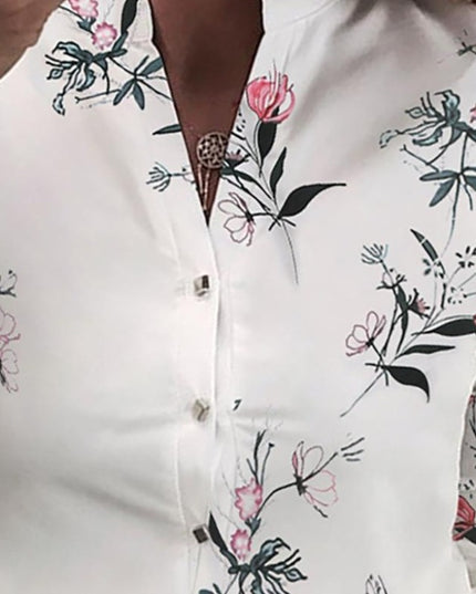 Damska koszulka z długim rękawem w kwiaty zapinana na guziki