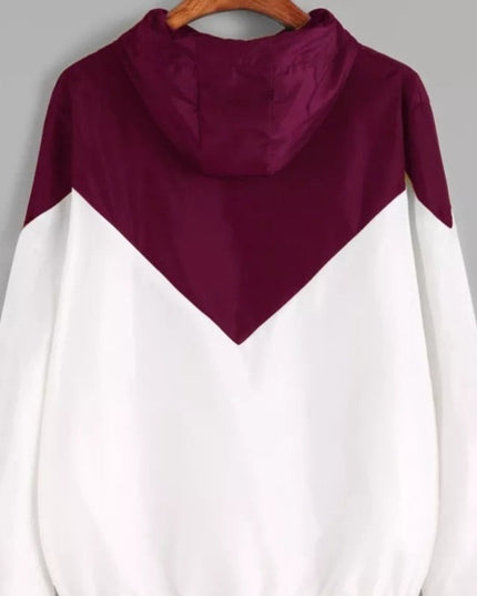 Damska kurtka przejściowa przeciwdeszczowa kontrastowa z kapturem