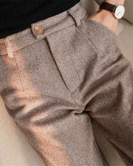 Damskie spodnie eleganckie w jodełkę