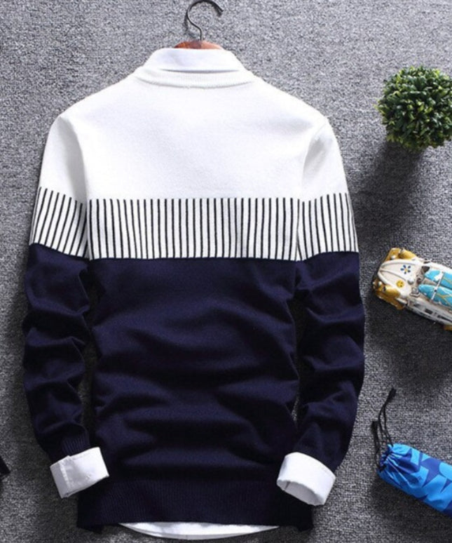 Męski sweter z dekoltem w łódkę dwukolorowy