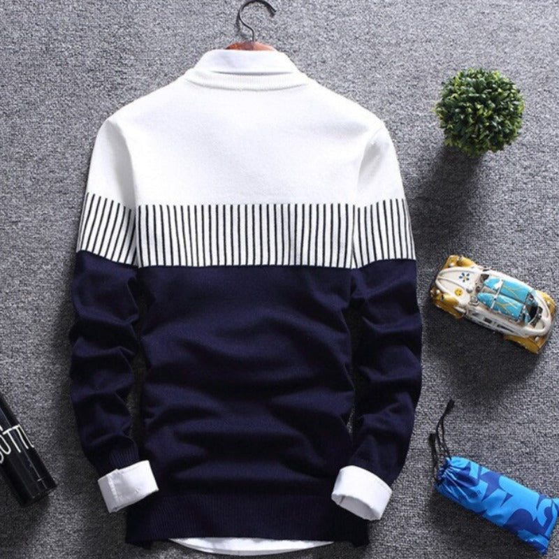 Męski sweter z dekoltem w łódkę dwukolorowy