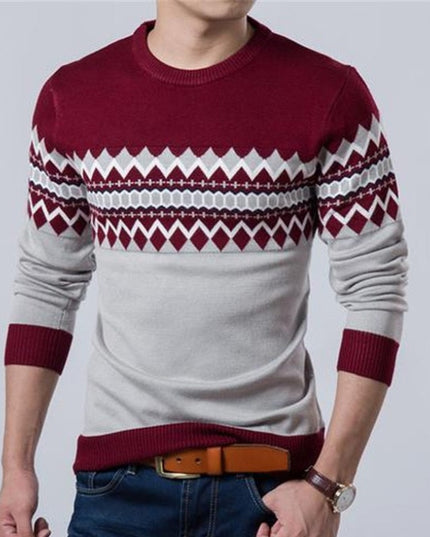 Męski sweter z dekoltem w łódkę w azteckie wzory