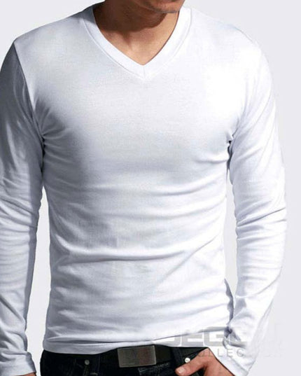 Męska koszulka z długim rękawem dopasowana z dekoltem w serek
