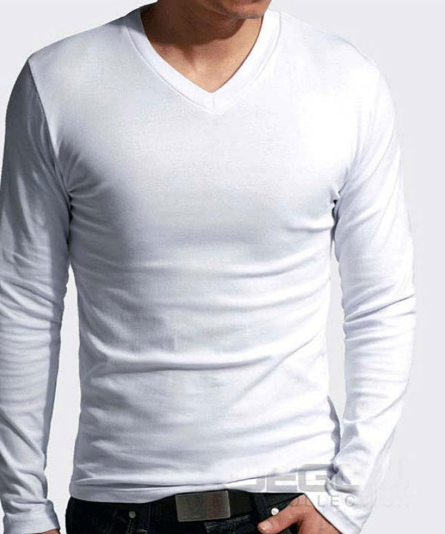 Męska koszulka z długim rękawem dopasowana z dekoltem w serek