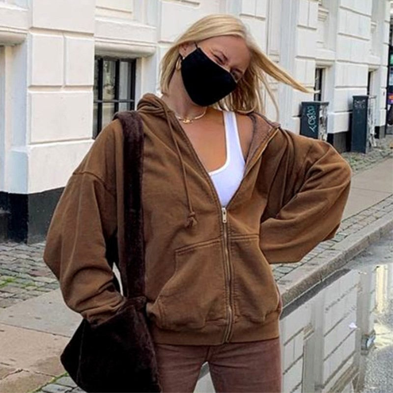 Damska bluza oversize z kapturem rozpinana