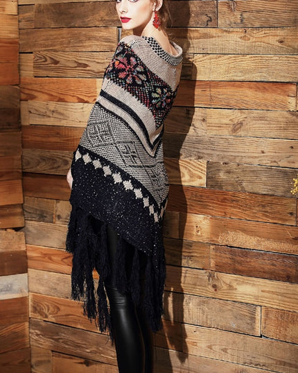 Damski sweter dziergany wzorzysty typu ponczo