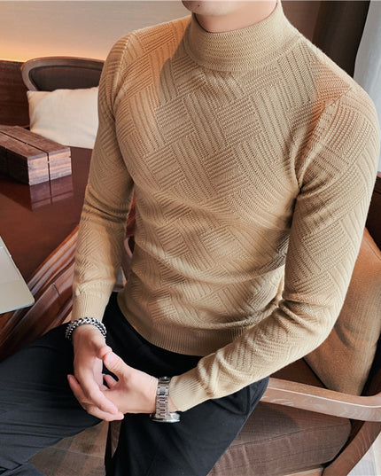 Męski sweter z półgolfem z fakturowanej tkaniny