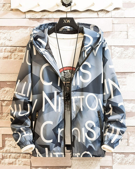 Męska kurtka przejściowa oversize z kapturem i napisami