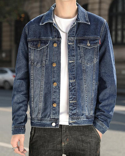Męska kurtka jeansowa o prostym kroju z przeszyciami