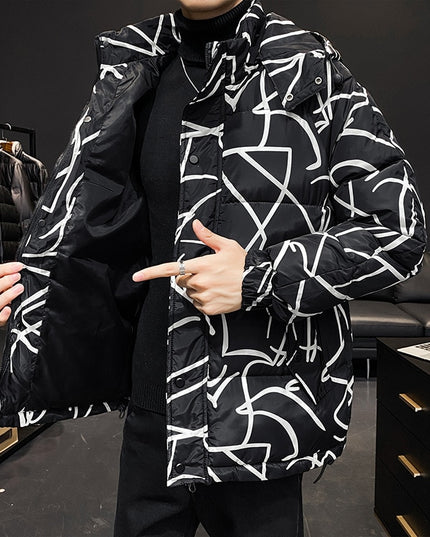 Męska kurtka zimowa pikowana we wzory o luźnym kroju