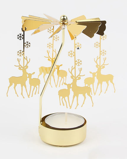 Świąteczny złoty świecznik z wiatraczkiem i jelonkami