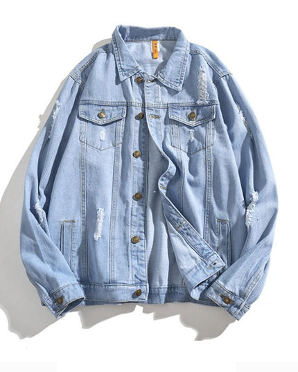 Męska kurtka jeansowa oversize z przetarciami