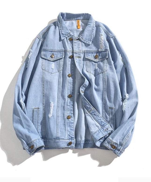 Męska kurtka jeansowa oversize z przetarciami