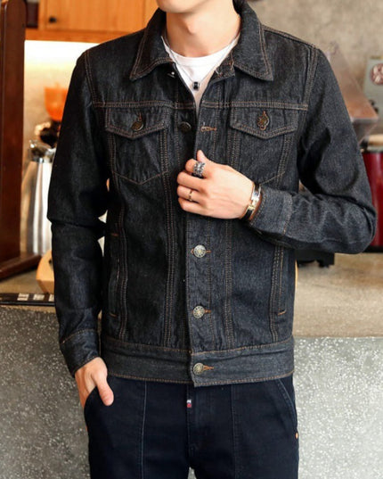 Męska kurtka jeansowa o prostym kroju z przeszyciami