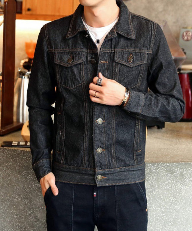 Męska kurtka jeansowa o prostym kroju z przeszyciami