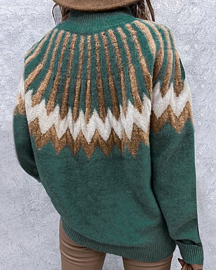 Damski sweter z golfem w aztecki wzór