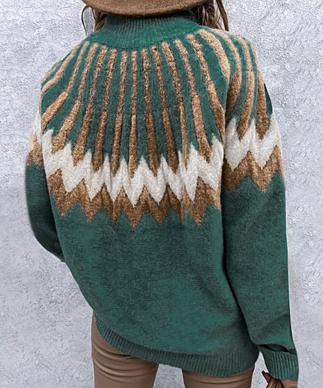 Damski sweter z golfem w aztecki wzór