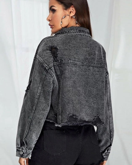 Damska kurtka jeansowa oversize z przetarciami