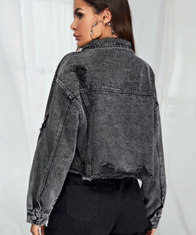 Damska kurtka jeansowa oversize z przetarciami