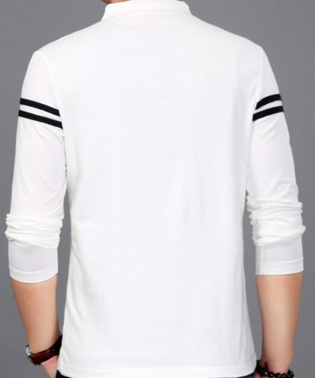 Męska koszulka z długim rękawem typu polo ze stójką