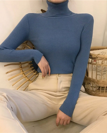 Damski sweter prążkowany z golfem