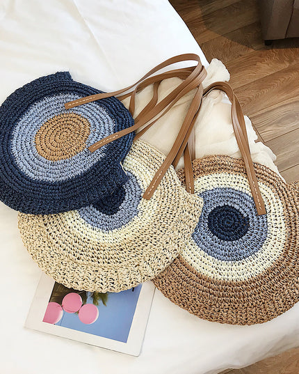 Torba plażowa słomkowa w okrągłym kształcie