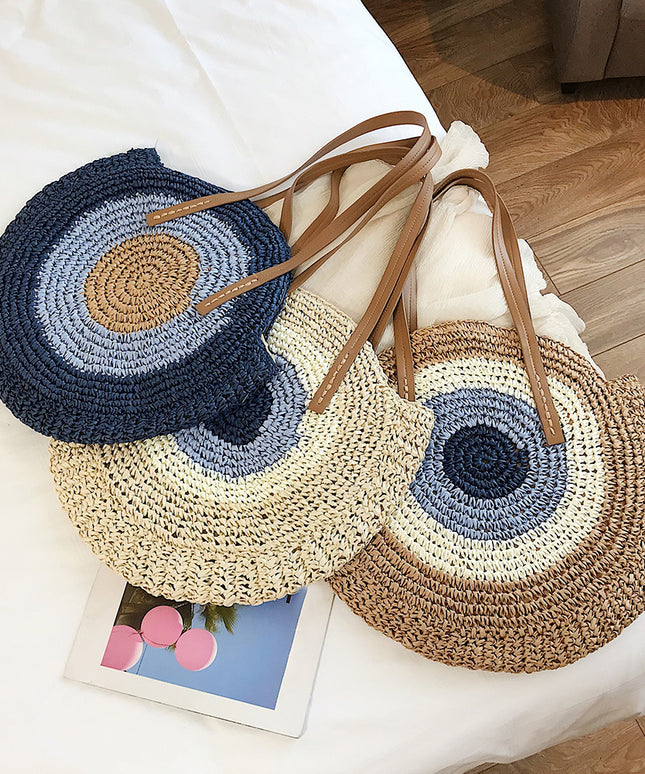 Torba plażowa słomkowa w okrągłym kształcie