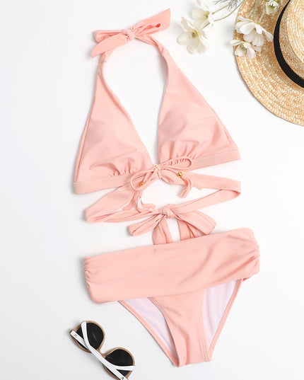 Damski dwuczęściowy strój kąpielowy bikini z wycięciami i frędzlami